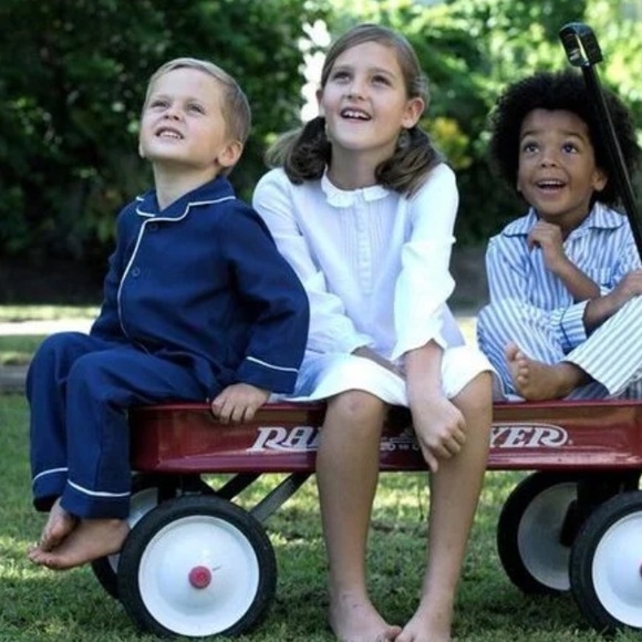 Petite Plume Navy Long Sleeve Cotton Blend Pajama Set Size 3T Kids Navy White - Picture 2 of 5